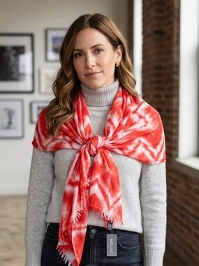 Wet Seal Red and White Tie-Dye Fringe Scarf Wrap